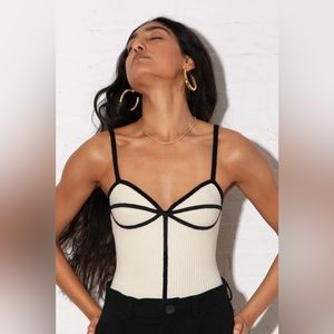 Mara Hoffman Knit Top Natural Sweater Tank Spaghetti Ribbed Stretchy Contrast